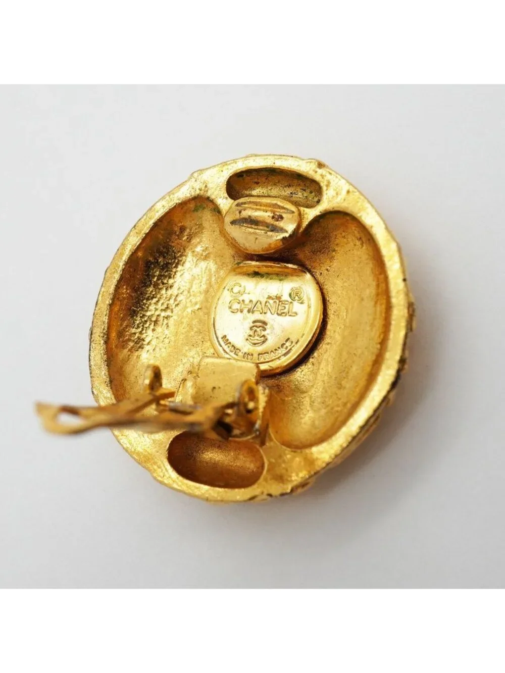 Chanel Earrings Vintage CC Logo Round Circle Gold Plated